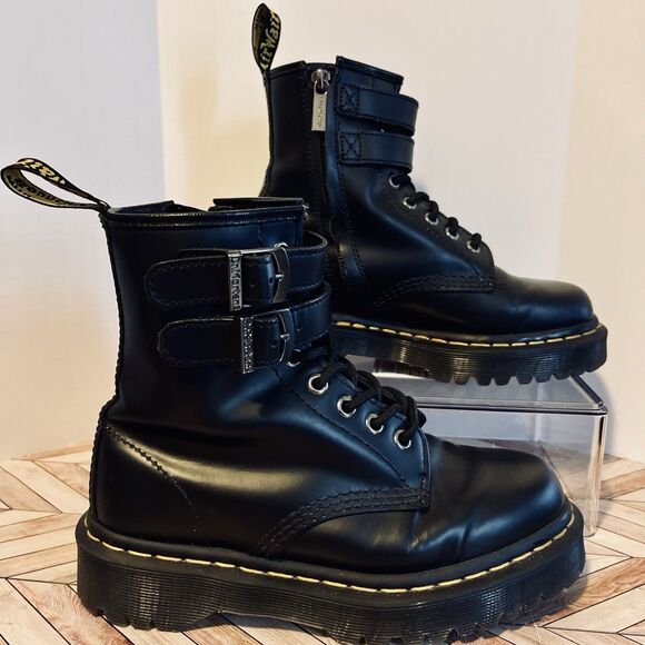 Dr Martens 1460 ALT Black Leather Boots M 5 W 6 Zip-up Double Buckle Combat Punk - Picture 2 of 8